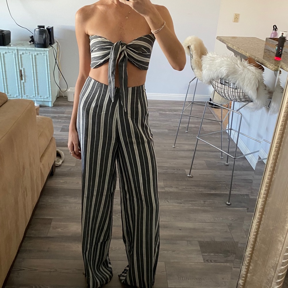 Striped linen pant bandeau set